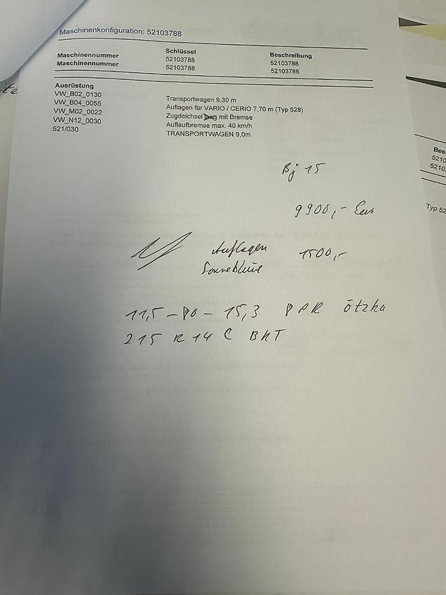 Claas Schneidwerkwagen 9,3 m