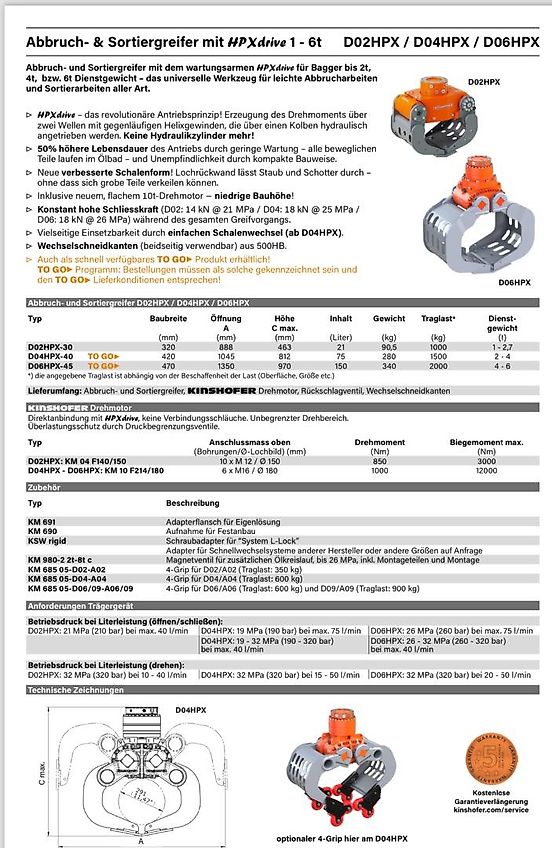 Kinshofer Sortiergreifer D06HPX für Bagger 4-6t